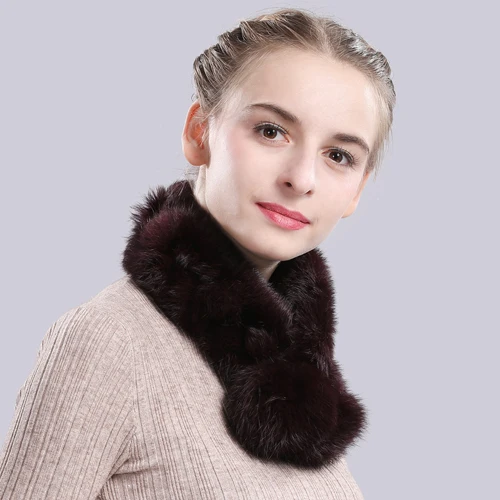 dark purple Новинка, натуральный кроличий мех, шарф для женщин, натуральный кроличий мех, кольцо, шарфы, ручная работа, Женский вязаный теплый шарф из натурального кроличьего меха - Цвет: dark purple