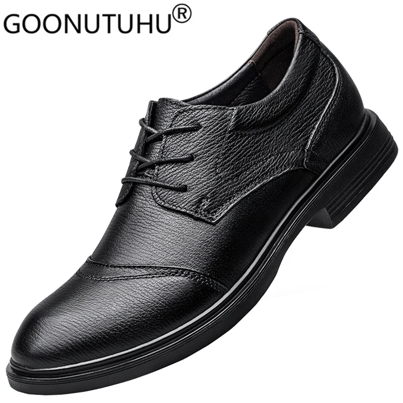 Men's Winter Shoes Casual Genuine Leather Classics Brown Black Lace Up Derby Shoe Man  Autumn Party Shoes For Men Big Size 36-50