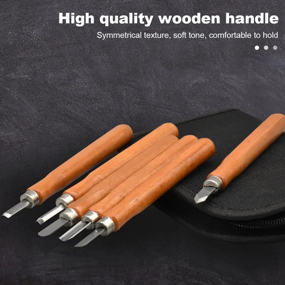 12pcs DIY Hand Crafts Cutter Graver Steel Woodcut Knife Woodworking Sculpture Wood Carving Tools Arts Wooden Handle Chisel Set |