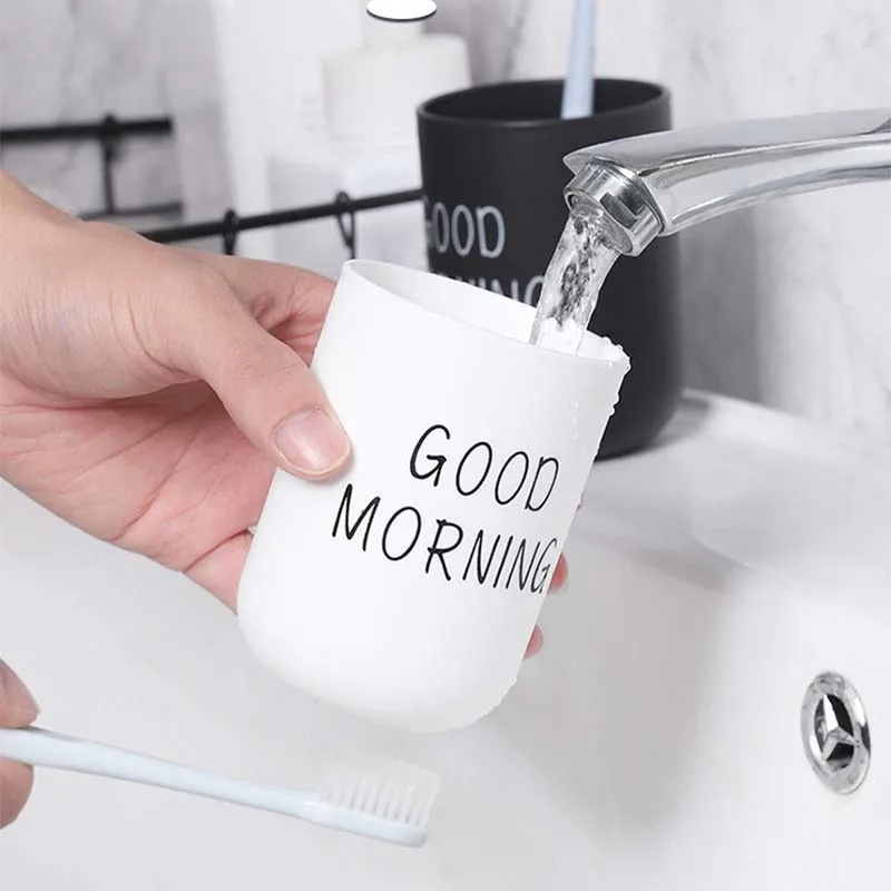 

Simple Nordic Travel Portable Washing Cup Bathroom Sets Plastic Toothbrush Holder Good Morning Tooth Brush Storage Organizer Cup