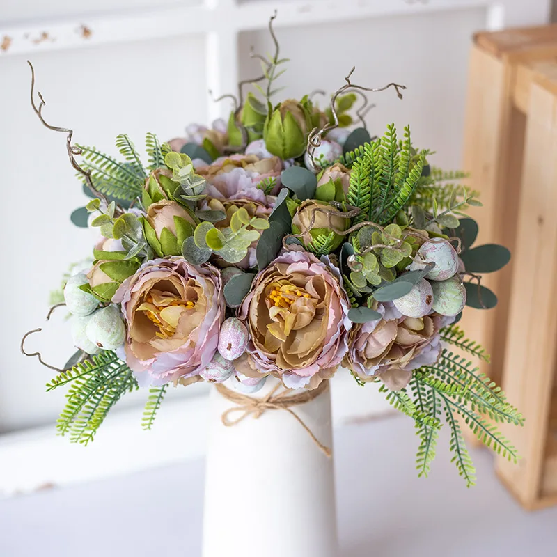 

Beautiful Peony Artificial Flowers Purple Silk Big Bouquet Fake Flowers for Home Wedding Hotel Living Room DIY Table Decoration