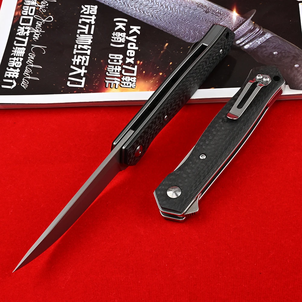 Murah M390 Pisau Lipat Serat Karbon Baja Pisau Saku Pisau Berburu Survival Militer Luar Ruangan Taktis Berkemah Pisau Pertahanan Diri