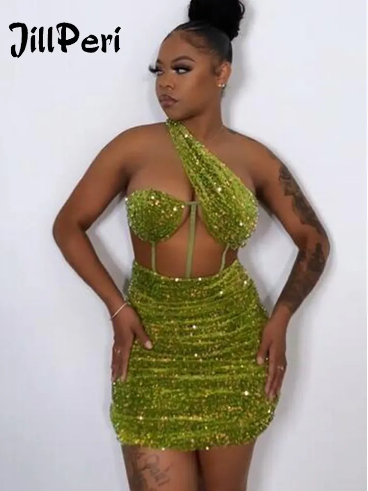 Новое Женское бархатное платье JillPeri с блестками вырезами на одно плечо