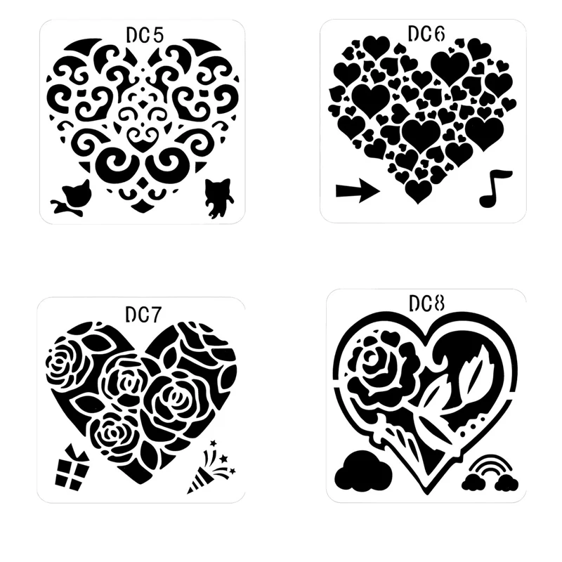 

4pc Stencil Heart Painting Template 13*13cm Coloring Embossing DIY Scrapbooking Diary Stamp Accessories Decor Sjabloon Reusable