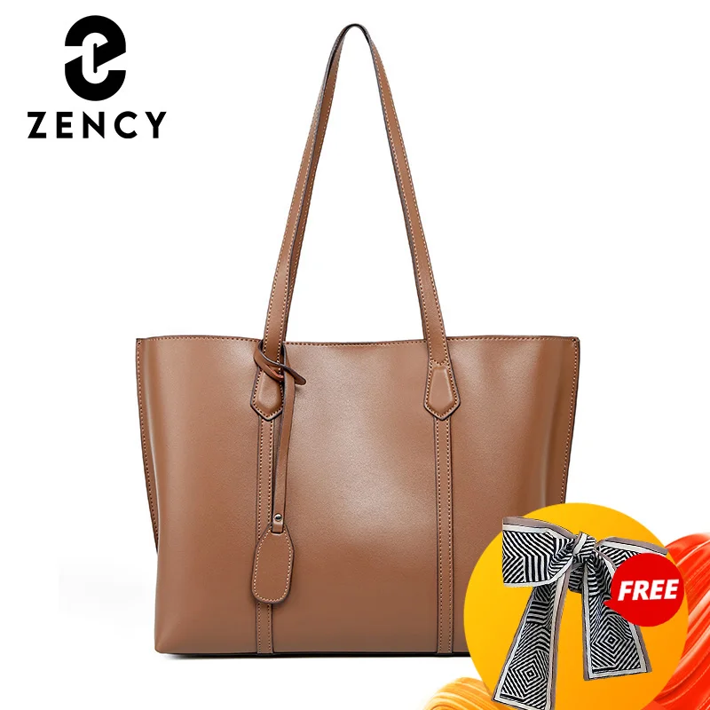 

Zency Soft Cowhide Leather Handbag Large Capacity Shopping Women's Shoulder Bag Fashion Elegant High Quality Female Tote Bag