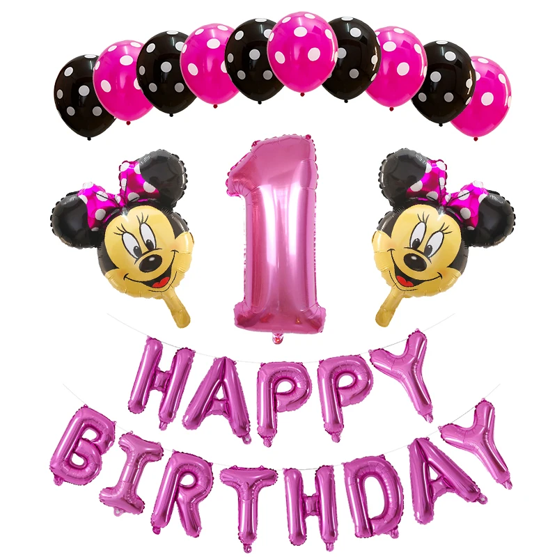 pink 1 years old 26 шт с Микки Маусом и Минни Маус комплект 3" розового и синего цвета фольгированные буквы «С Днем Рождения» шар для мальчиков и девочек 1 2 3 4 5 6 7 8 9 лет старый вечерние Декор поставки - Цвет: pink 1 years old
