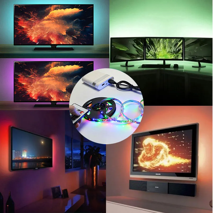 USB Светодиодные ленты светильник ТВ Подсветка 5V Водонепроницаемый RGB SMD 5050/3528