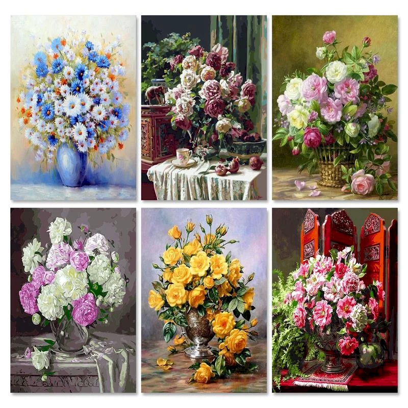 

RUOPOTY Adult Painting By Number Canvas Kits Flower DIY Unframe Home Decoration Coloring By Numbers Vase Abstract Art Unique Gif