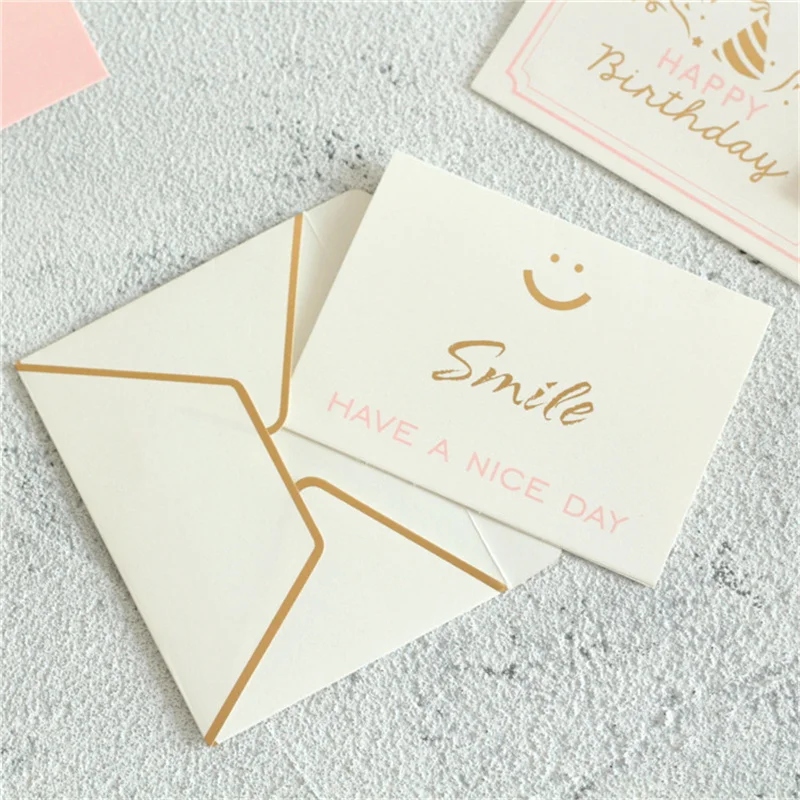 10pcs Creative Bronzing Greeting Card Wedding Valentine's Day Flower Message Blessing Card Birthday Party Decor Thank You Card
