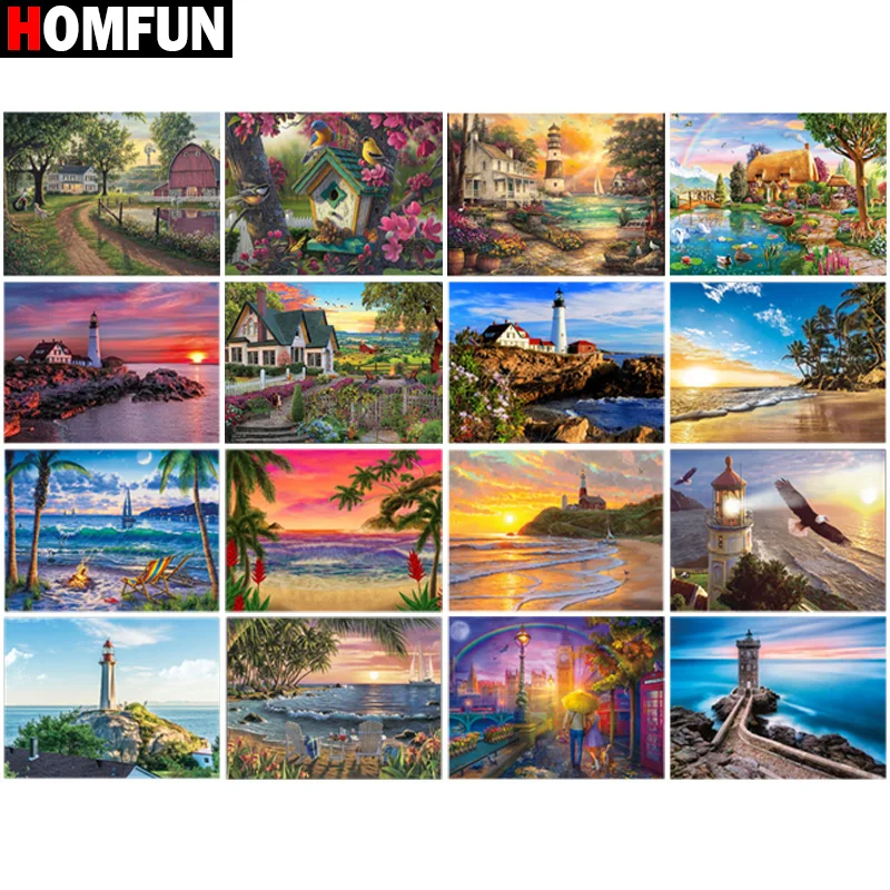 

HOMFUN 5D Diamond Embroidery Needlework Kit "Beautiful sunset scenery" Diy Diamond Painting Cross Stitch Home Decoration Gift