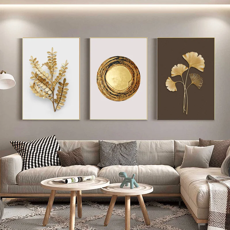 

Nordic Poster Golden Leaf Flower Wall Decorations Canvas Painting Modern Home Decor For Living Room Art Picture Prints Frameless