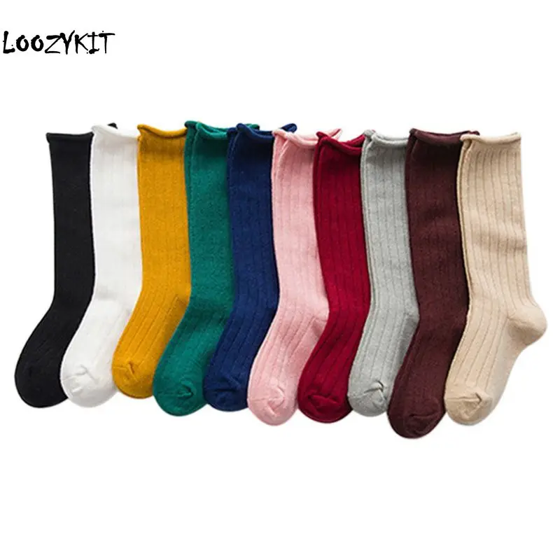 Loozykit/однотонные детские носки средней длины красивые хлопковые гетры ярких