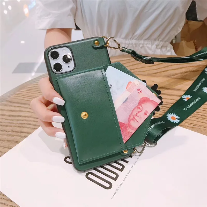 Luxury TUP+PC Daisy Phone Case For 11 6 6s 7 8 Plus 11Pro XS Max XR WIith Card Slot Strap Holder Protective Fashion Cover | Мобильные