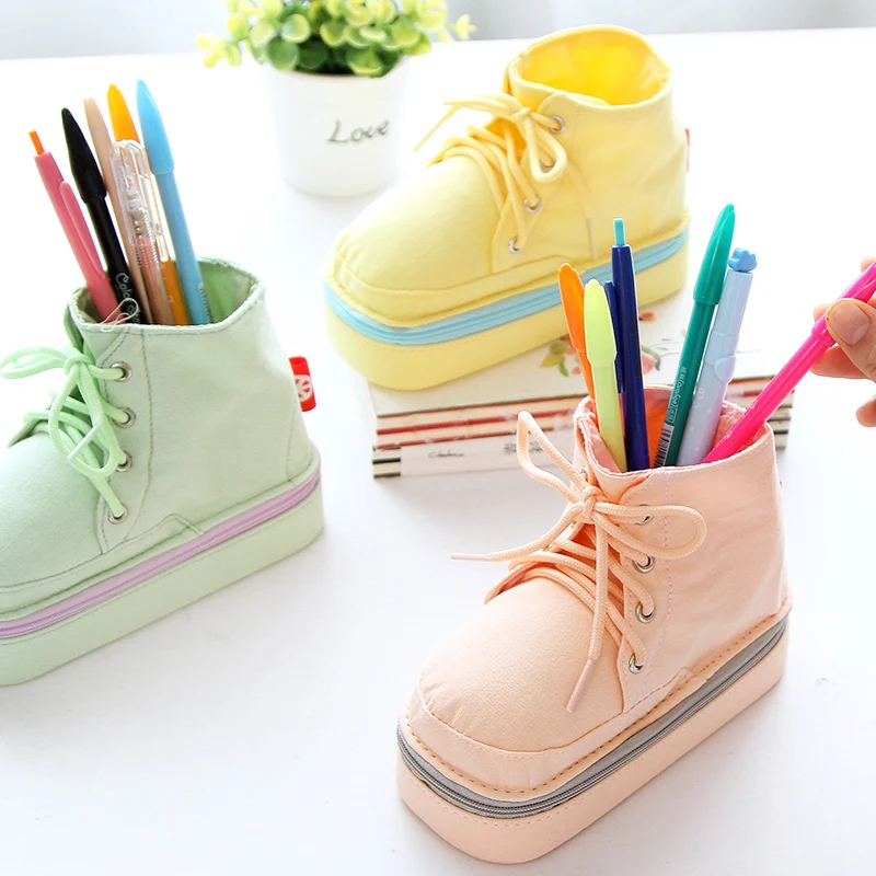 simple cute Canvas shoes Multi-functional large capacity Unisex pencil bag free shipping