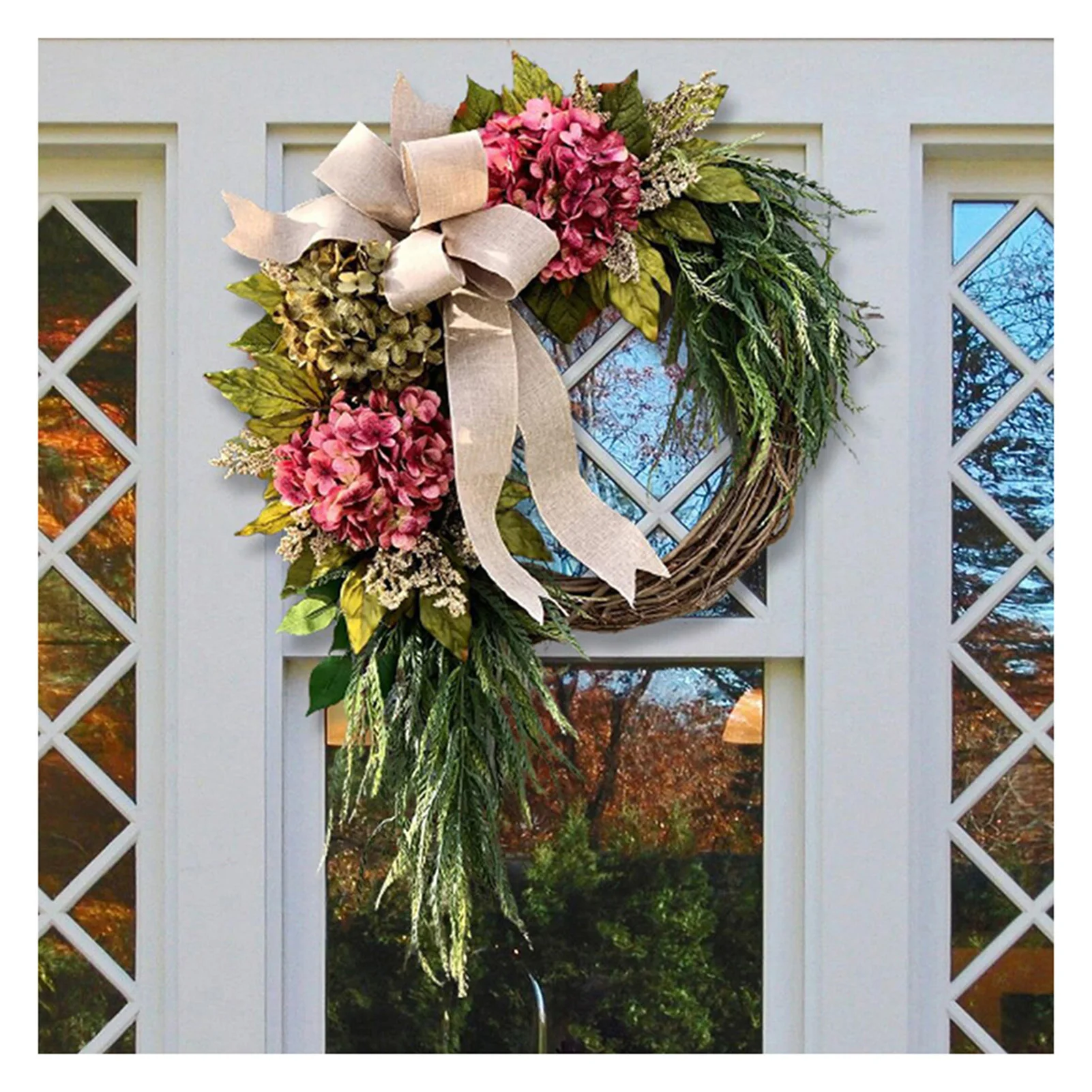 

Farmhouse Pink Hydrangea Wreath Rustic Home Decor Artificial Garland for Front Door Wall Decor FBS889