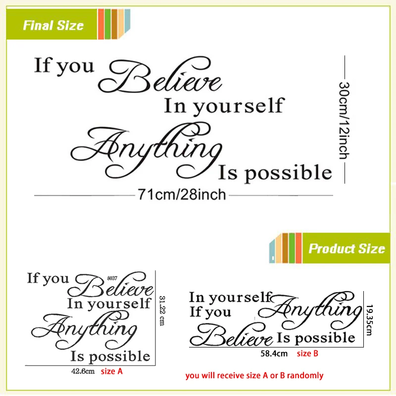 

if you believe in yourself anything is possible inspirational quotes wall decals decorative stickers vinyl art home decor 8037.