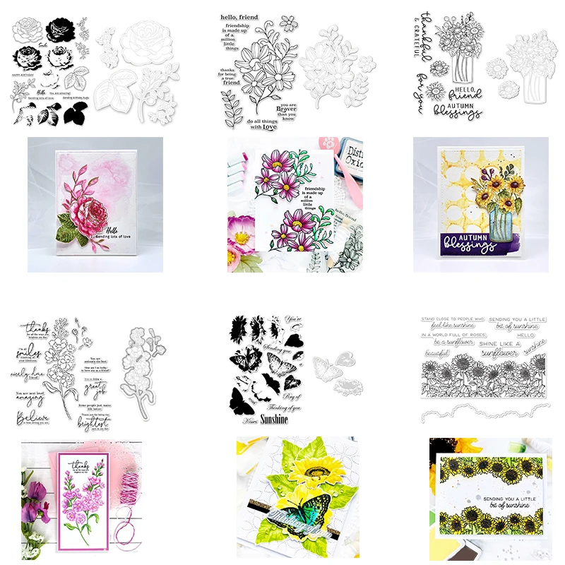 

Flower Rose Sunflower Butterfly Blessing Metal Cutting Dies&transparent Clear Stamps for Diy Scrapbooking Album/photo Paper Card
