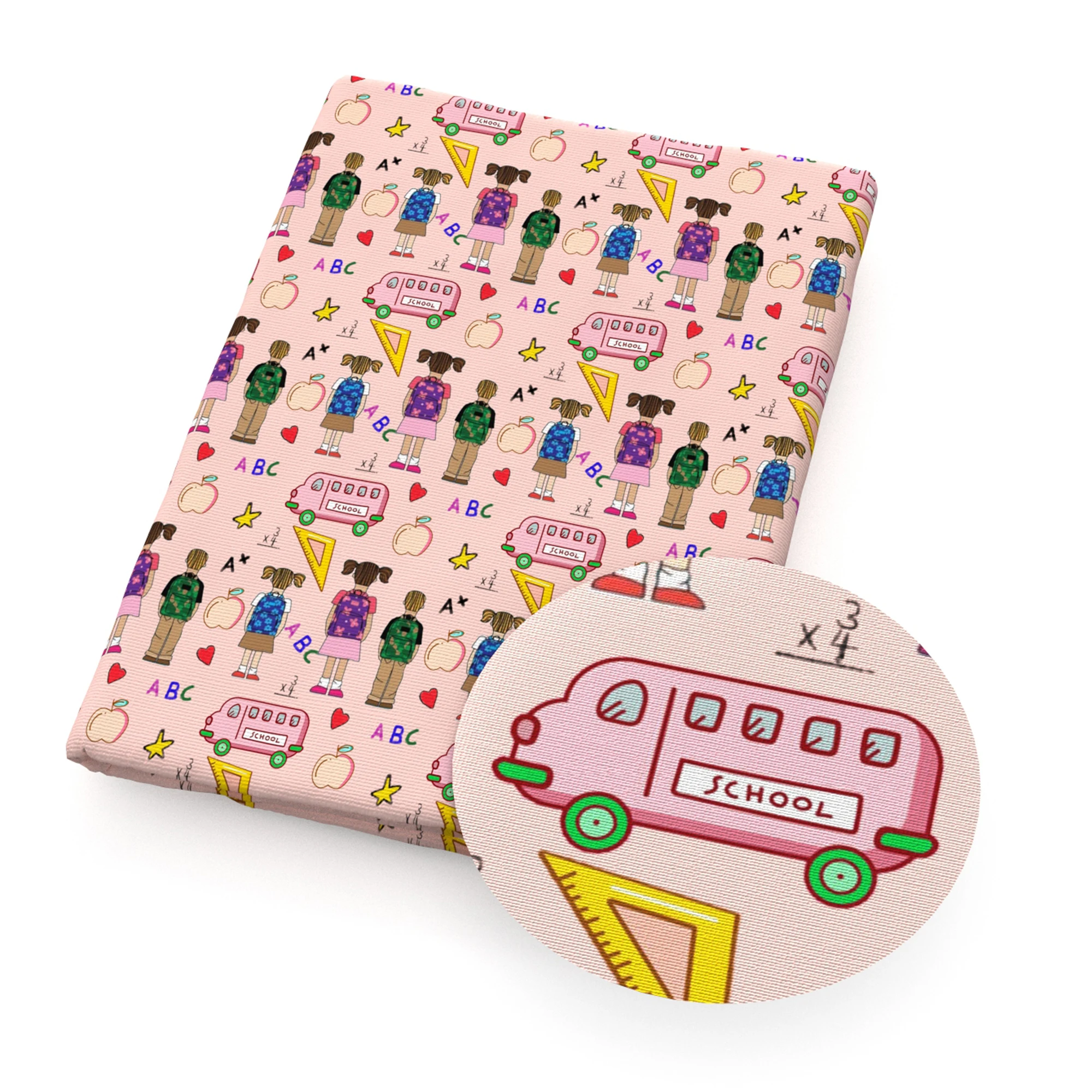 

50*145cm School Bus Cotton Lycra Fabric for Tissue Kids Home Textile Sewing Doll Clothes Wedding Dress,1Yc17979