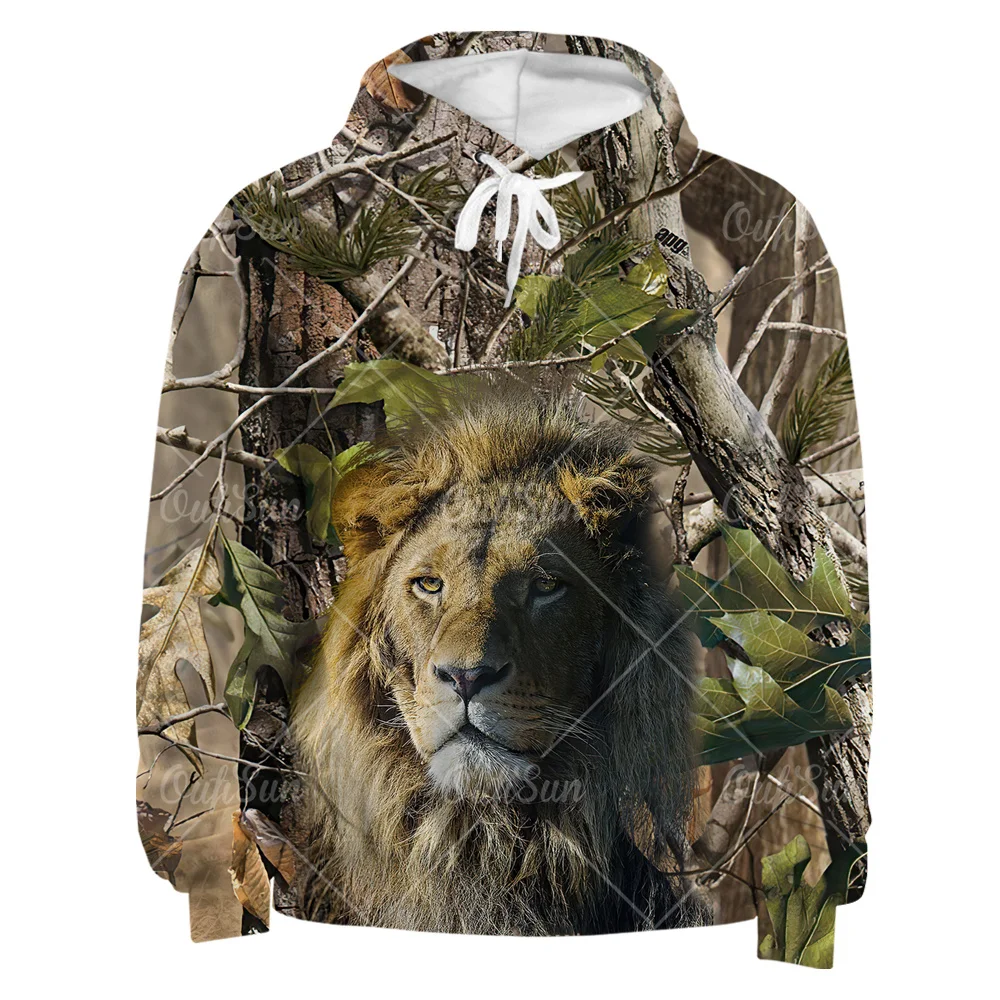 

Jungle Animals Pattern Autumn Hoodie Men Outdoor Fishing Camping Sportswear Lion Wolf Leopard 3D Printed Oversized Sweatshirt