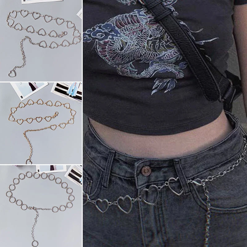 

Heart Shaped Metal Waist women hip hop Circle Chain Belt metal Chain Gold Silver Heart Round Chain Girls Waistband Accessories