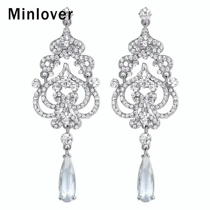 Minlover большая Хрустальная люстра свадебные серьги для невесты искусственный