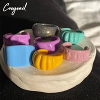 7pcsset contrasting colorful geometric acrylic rings for women girl cute textured ring travel jewelry gifts 2021