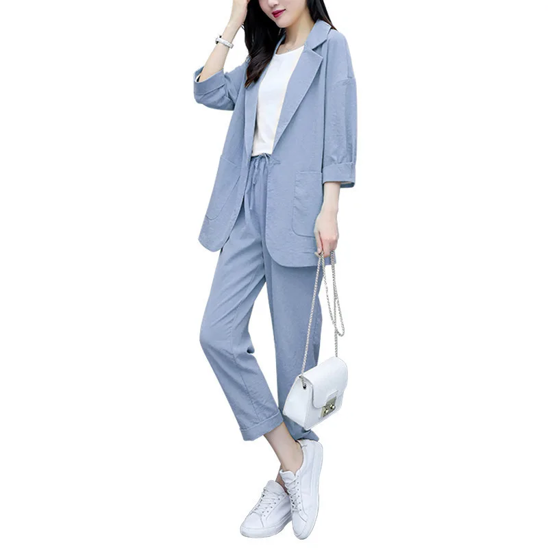 

Fashion suit Women Summer New Korean version of loose cotton and linen small suit jacket shorts suit linen two-piece women
