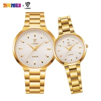 luxury couple watch quartz wrist watches golden fashion stainless steel lovers watch for women men analog wristwatch l1012