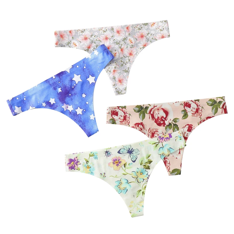 Слитные дышащие стринги с принтом для женщин низкой посадкой пикантные