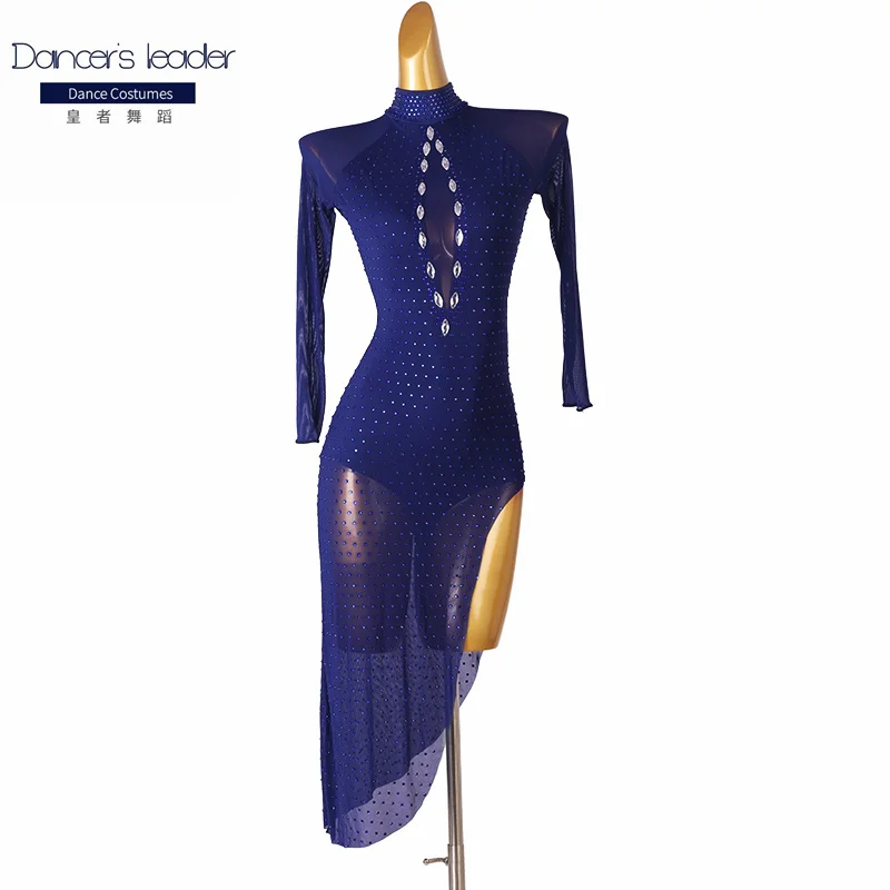 

High-end Custom Latin Dance Woman Practice Clothes High Neck Diamond Chacha Tango Dance Costume Adult Professional Stage Costume