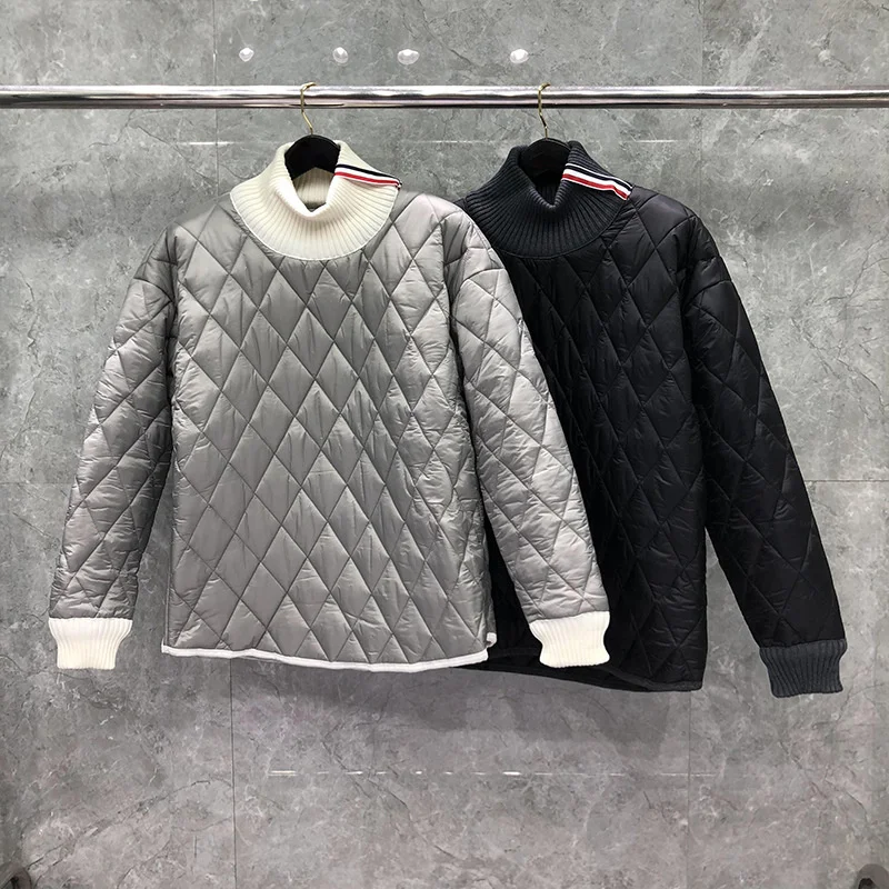 

Fashion 2021 Brand Cotton Clothes Men Pullover Jacket Loose Diamond Lattice Stand Collar Thick Winter Casual Coat