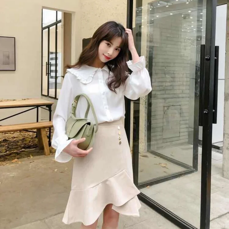 

Long Sleeve Shirts Women Single Breasted Popular Elegant Lovely Preppy Girls Clothes Elegant Womens Students Temperament Daily