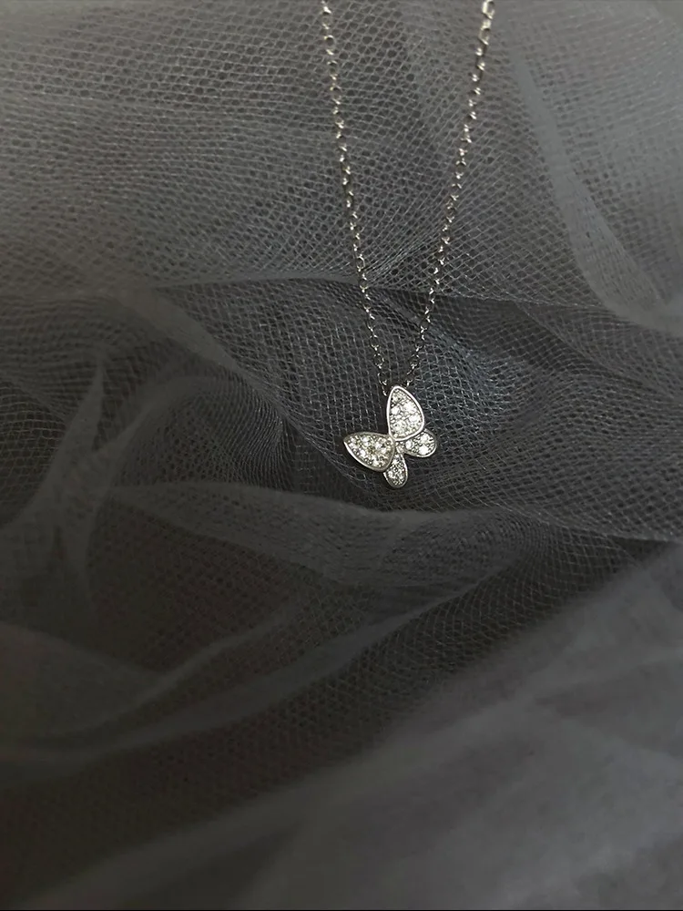 Ожерелье из стерлингового серебра с бабочкой цепочка до ключиц простое и