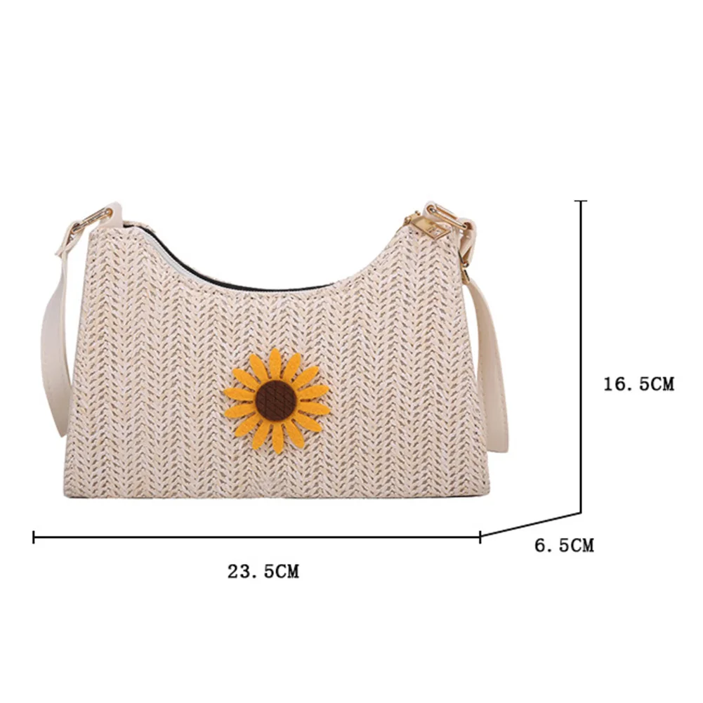 

Vintage Women Summer Woven PU Leather Cherry Sunflower Shoulder Crossbody Messenger Bag Ladies Beach Vacation Small Handbags