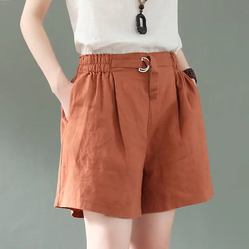 

Summer Cotton Shorts women's loose and thin large casual versatile wide leg pants thin style wear high waist pants