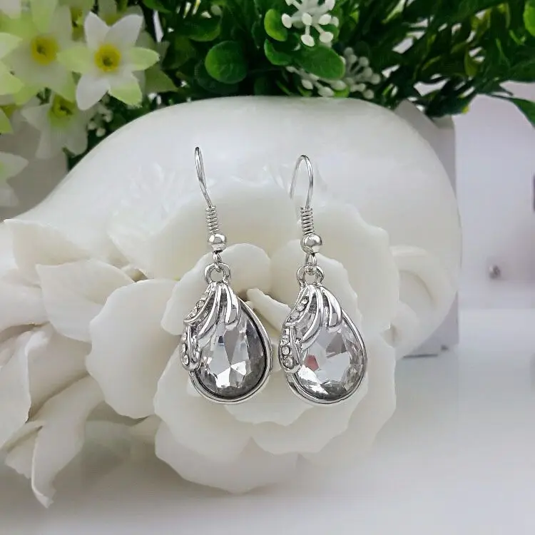 2019 Fine ladies earrings 925 sterling silver crystal ear hook hypoallergenic bride Christmas gift e073 | Украшения и аксессуары