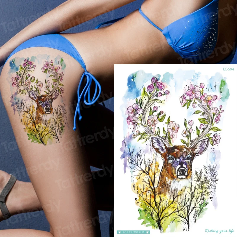 

Moose голова волка животное временная татуировка для мужчин водонепроницаемый тату стикер Мода боди-арт тату тигр, лев, леопард татуировки