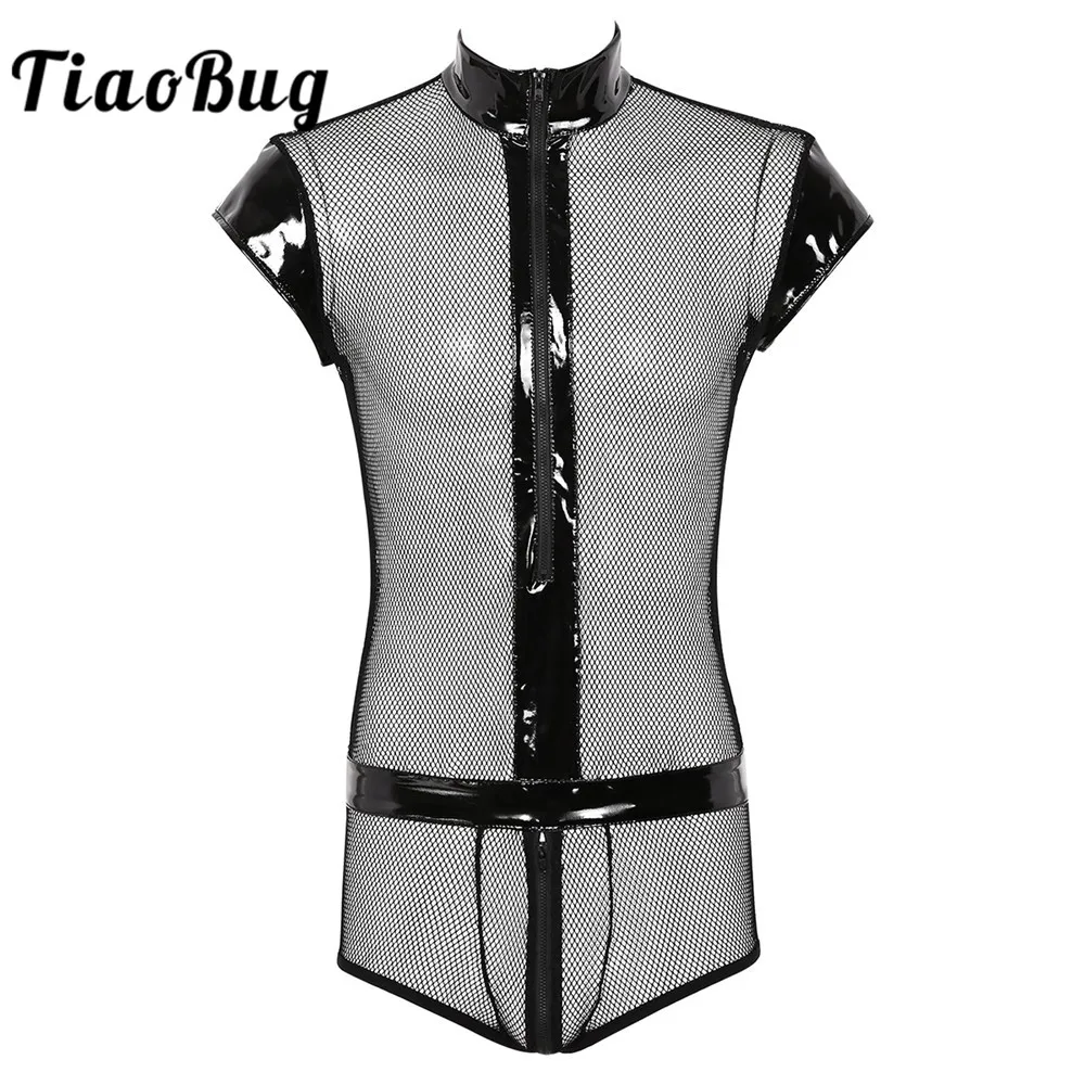TiaoBug Мужское боди из лакированной кожи женское нижнее белье на молнии с