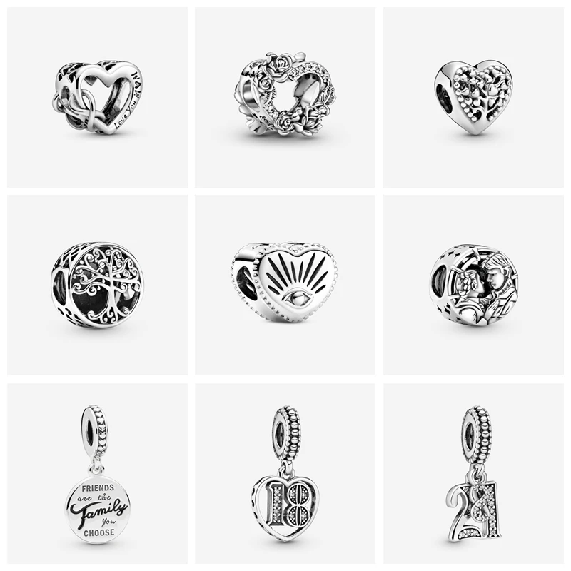 

AIDE New 925 Sterling Silver Sparkling Love Couples Crown Heart Charm Beads Fit Original Pandora Bracelet DIY Jewelry For Women