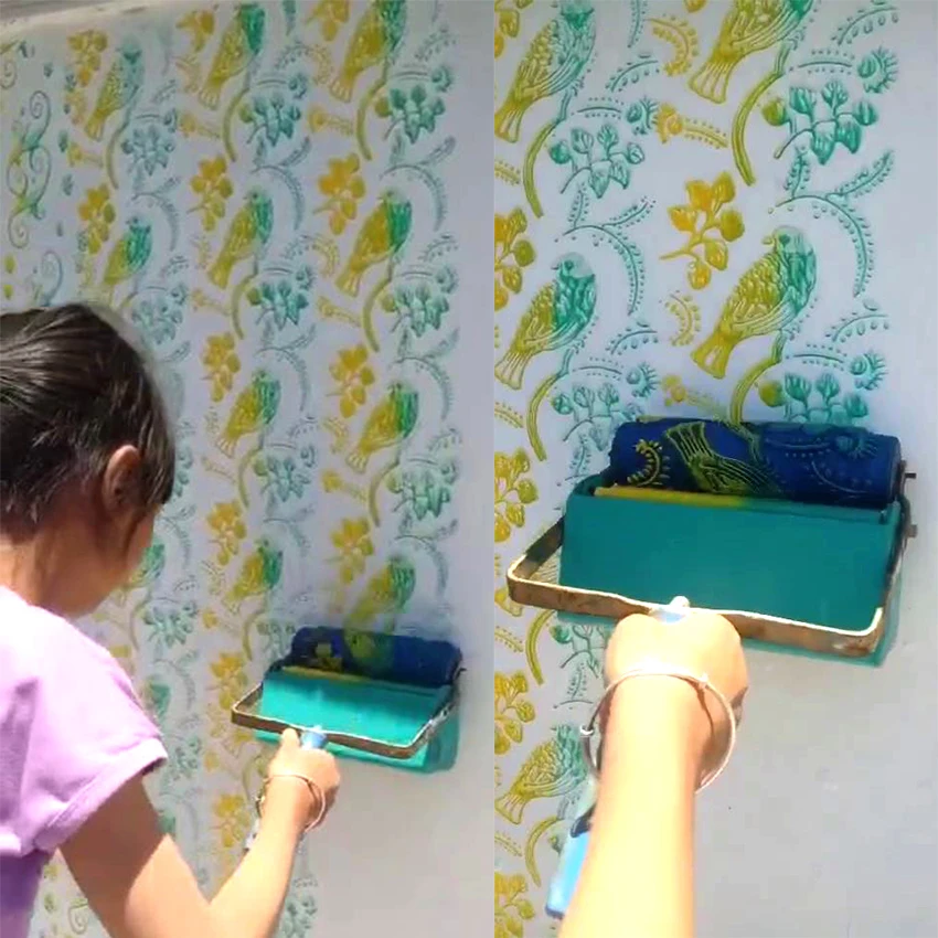 

Wall Decoration Paint Painting Tools WIth 7" Rubber Roller Brush Tool Set 3D Pattern Wallpaper Home Room Decor Painting