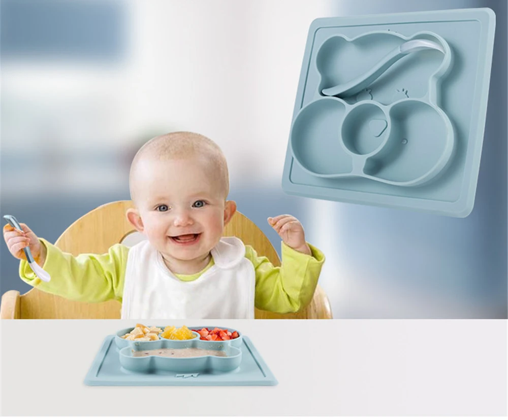 Набор силиконовых тарелок для малышей Детская тарелка разделенная миска ложка