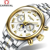 carnival luxury brand military gold automatic watch men fashion luminous calendar mechanical wristwatch clock relogio masculino