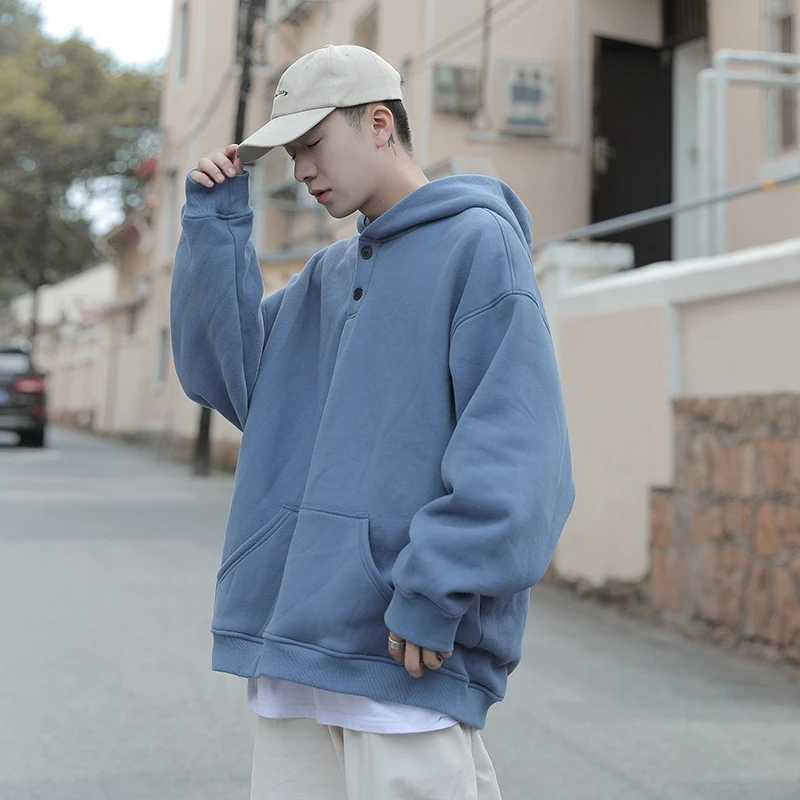

Korean version of sweater men hooded trend loose autumn and winter new clothes plus velvet thick coat ins harbor wind
