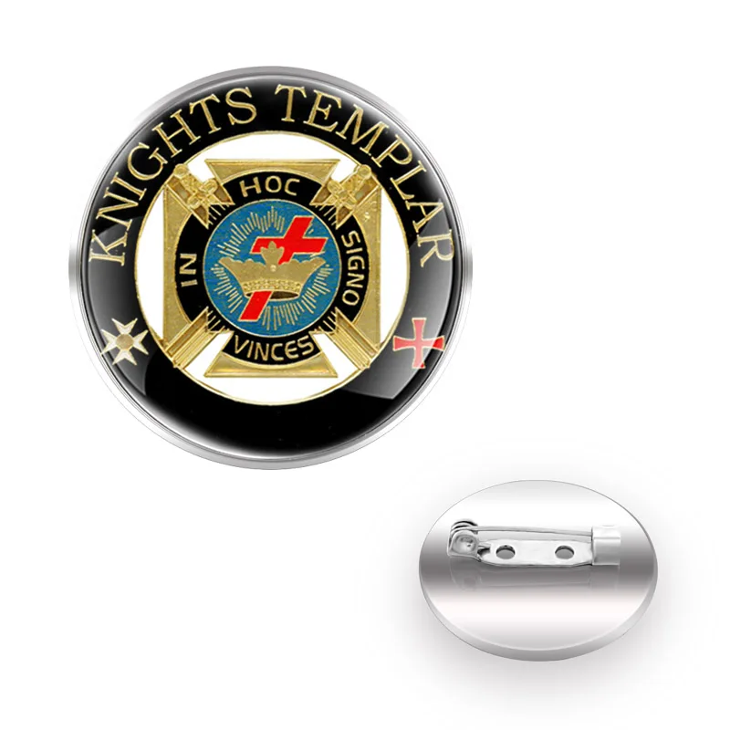 

Classic Knights Templar Cross Crown Brooch Badge Glass Cabochon Dome For Bag Clothes Decoration Pins