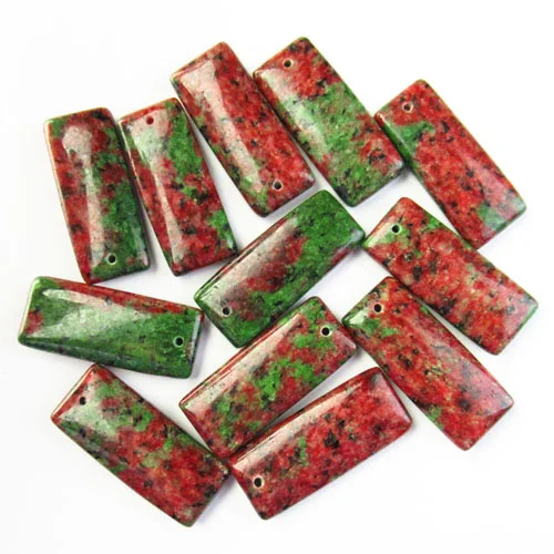 

12Pcs Charming 35x15x6mm Natural Ruby In Fuchsite Oblong Pendant Bead for Jewelry Making SK60464