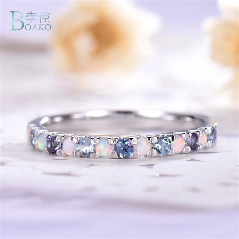 Женские Свадебные обручальные кольца BOAKO с фианитом изящные опалом для девушек