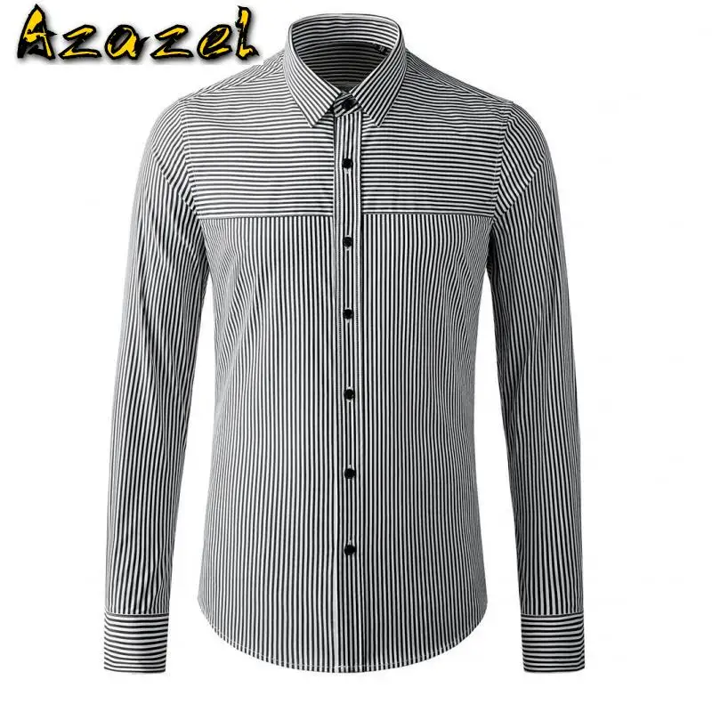 

Azazel Long Sleeve Male Shirts High Quality Stripe Casual Mens Dress Shirts Fashion 100% Cotton Slim Fit Party Man Shirts 3XL
