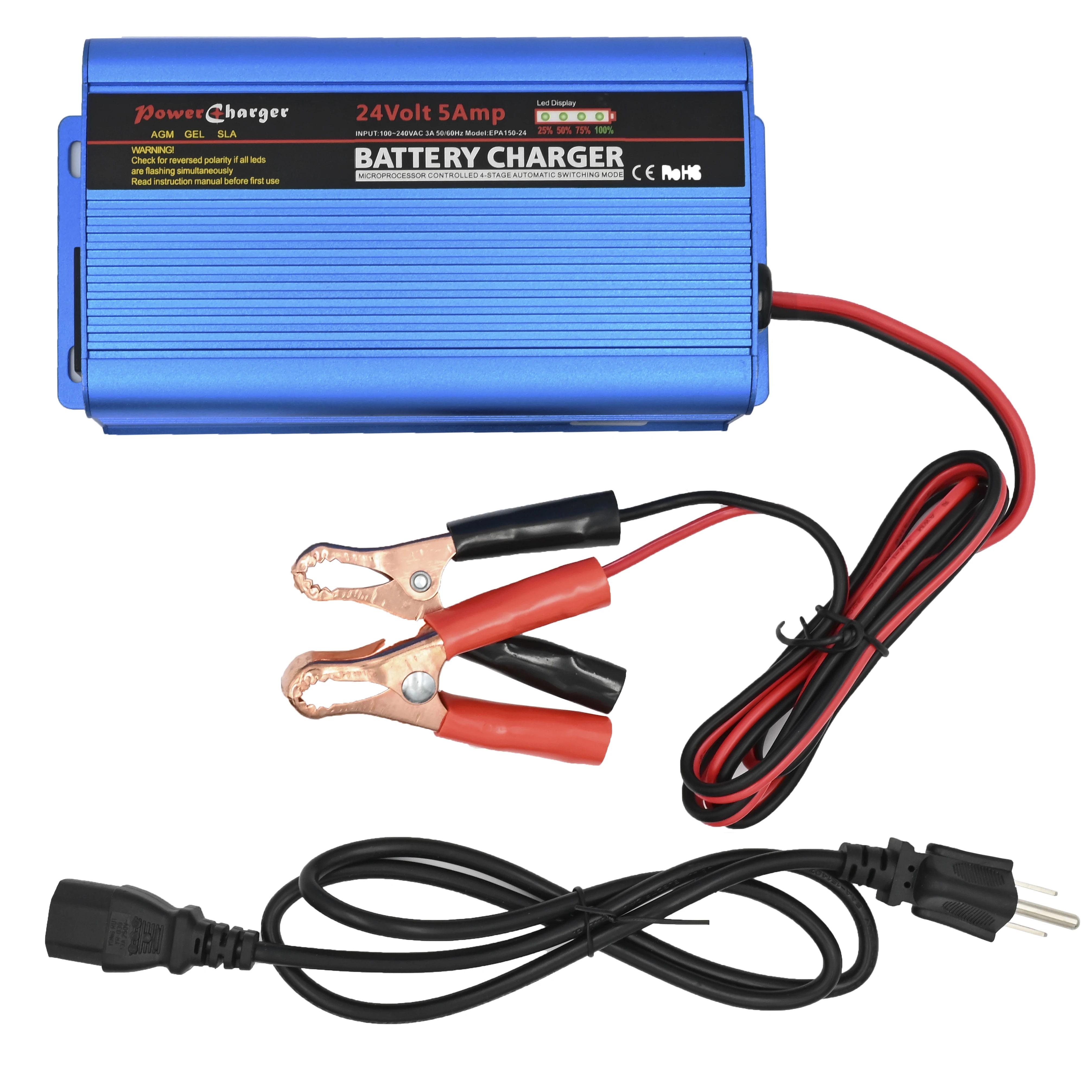 Автоматическое зарядное устройство 24 В 5 А с зажимами типа Аллигатор для колясок