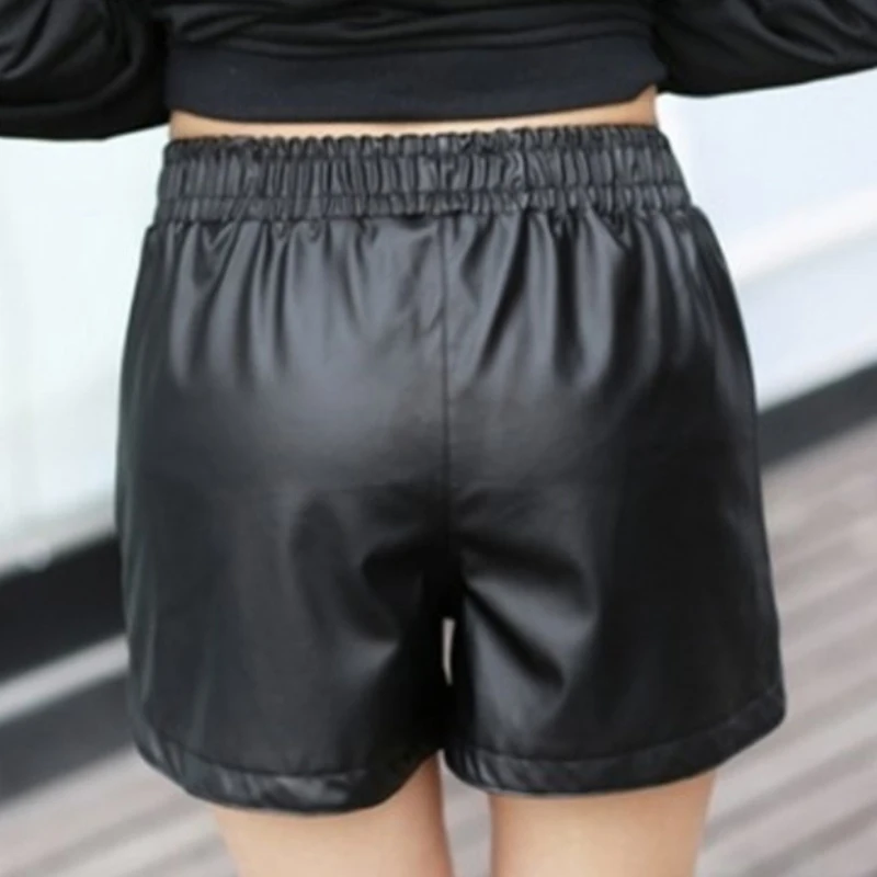 Женские модные шорты с высокой талией зимние свободные из искусственной кожи