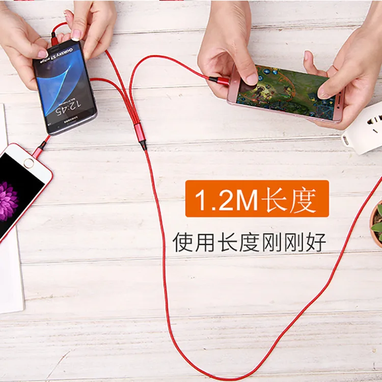 Три в одном нейлоновый Плетеный Android применимый кабель для передачи данных